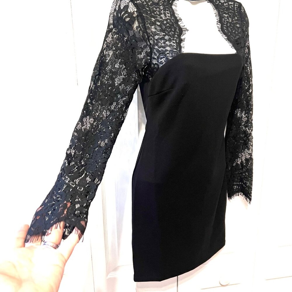 SHEIN Women's X Small Black Stretch Long Lacy Sleeves Mini Dress-Zip Up Back - Picture 4 of 15